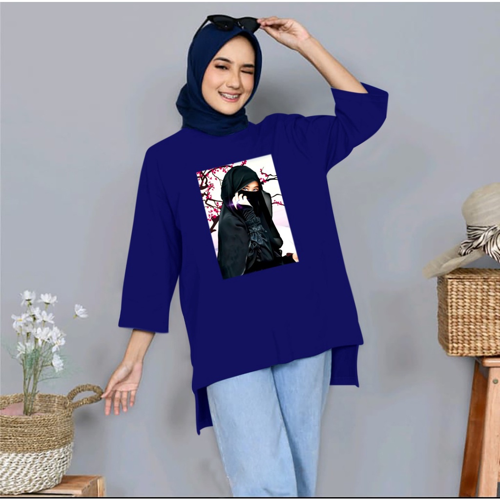 KIYOWO-Baju Atasan Blouse Tunik Hijab Fashion Motif DTF Lengan Panjang Pria