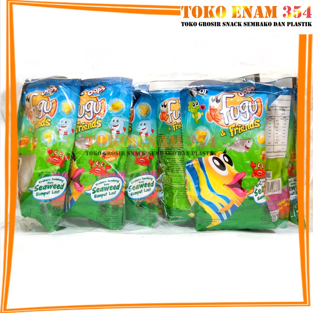 Snack Oops Fugu and friends crekers gembung rasa seaweed / rumput laut isi 10 pcs x 12 gr