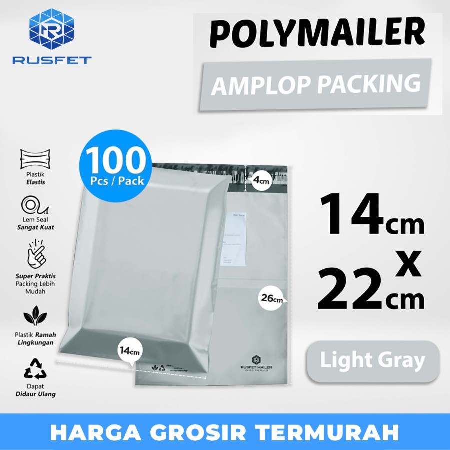 

Polymailer GREY 14x22cm Amplop Plastik Packing Olshop PREMIUM isi 100