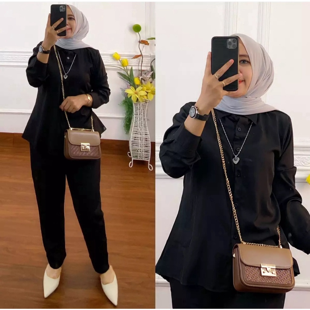 Setelan Kemeja Wanita Kerja Formal /One Set polos/setelan atasan dan celana terbaru