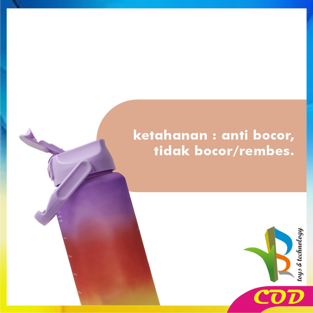 RB-C581 Botol Minum Tumbler 2Liter Gradasi Viral / Botol Air Motivasi Thumbler Pelangi Botol Penanda Waktu BPA Free