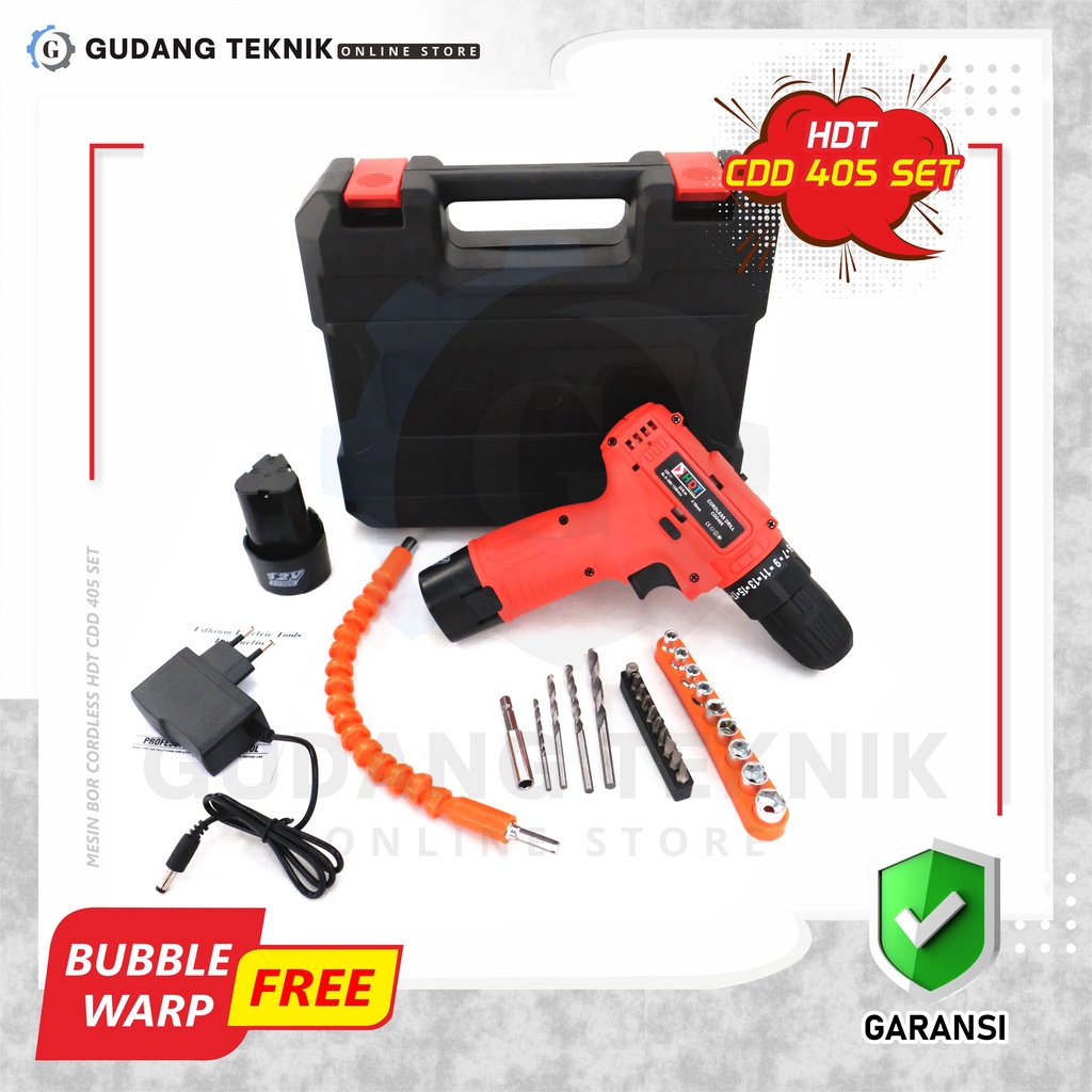 Mesin Bor Tangan Cas BATERAI 12V SET CDD405 HDT / CORDLESS Drill SET Variable Speed 12 Volt CDD 405 