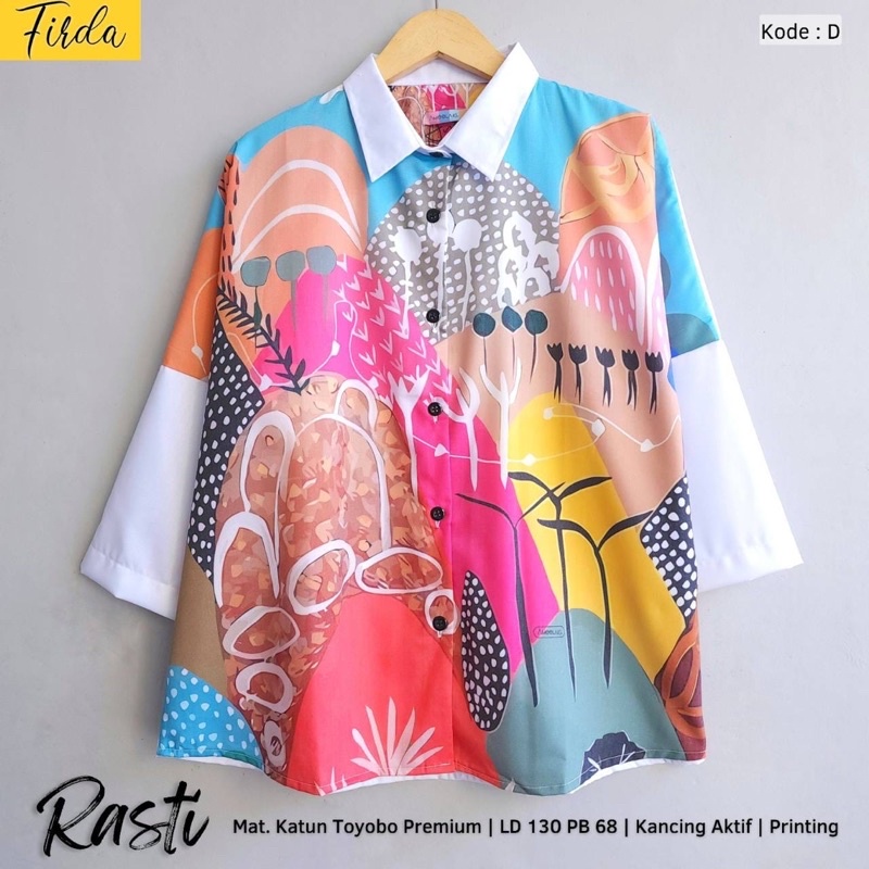 Risti kemeja wanita ld 130 jumbo motif abstrak kartun putih toyobo ori