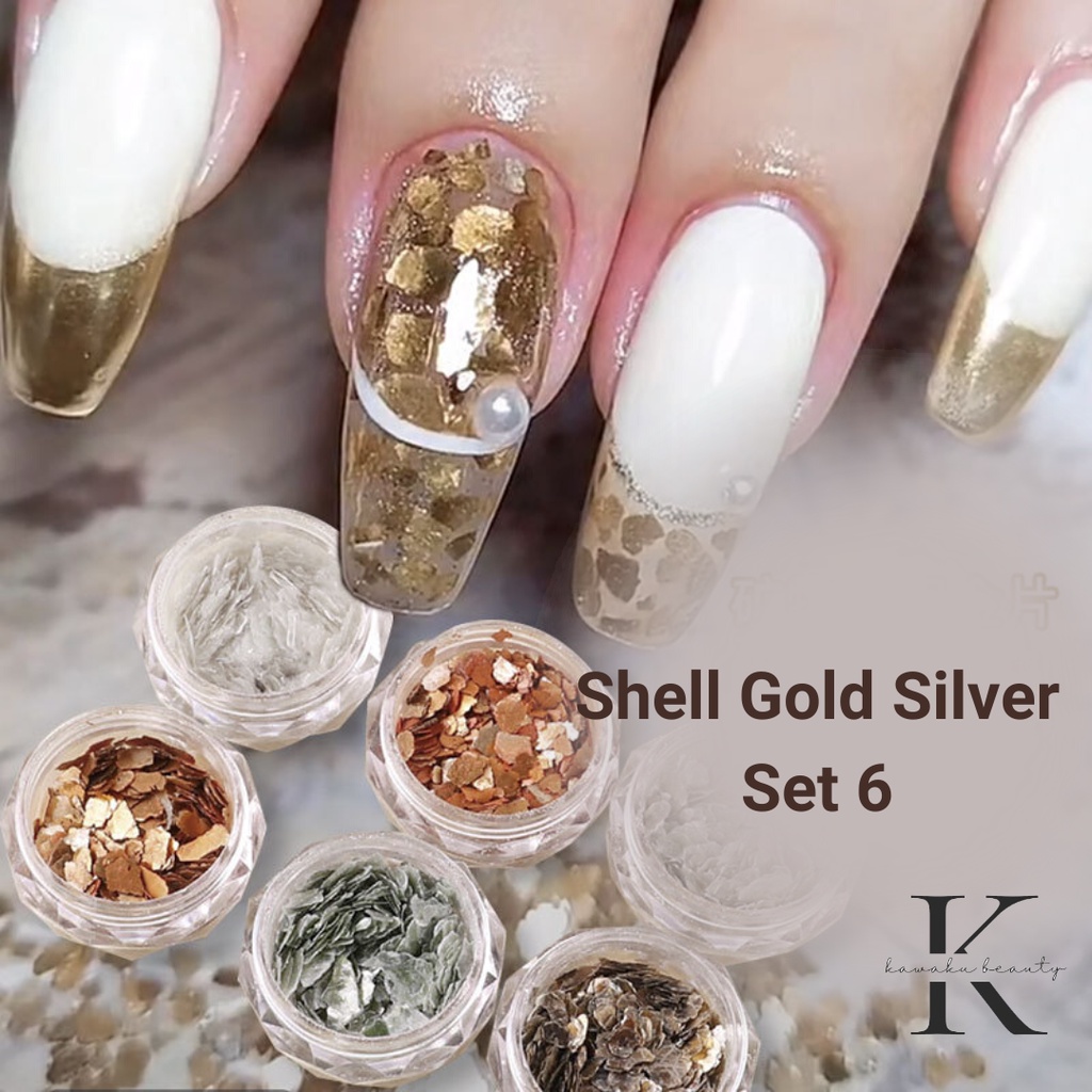 Aksesoris Shell Nail art Pecahan Kulit Kerang Gold Set 6/ Hiasan Dekorasi Kuku Nail art