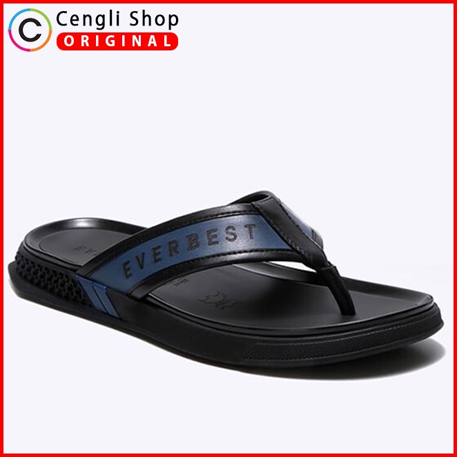 SANDAL KULIT EVERBEST PRIA ORIGINAL CASUAL BRANDED ASLI BIRU NAVY EM09
