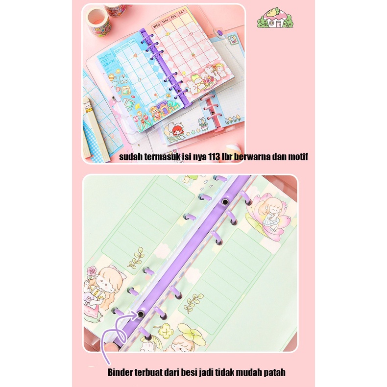 BUKU DIARY BINDER JOURNAL PLANNER ANAK TRANSPARAN BUKU CATATAN HARIAN ANAK SEKOLAH MOTIF KARTUN LUCU LOOSE LEAF NOTEBOOK MEMO BISA DILEPAS GAYA JEPANG DAN KOREA