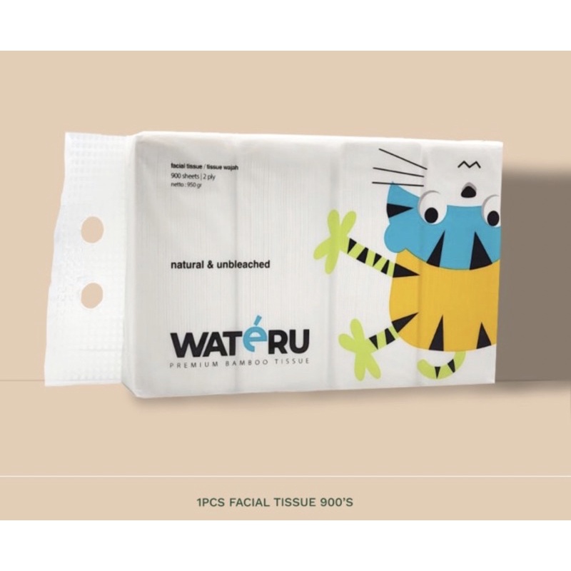 tisu Wateru premium natural bamboo / tisu bambu facial 900sheets