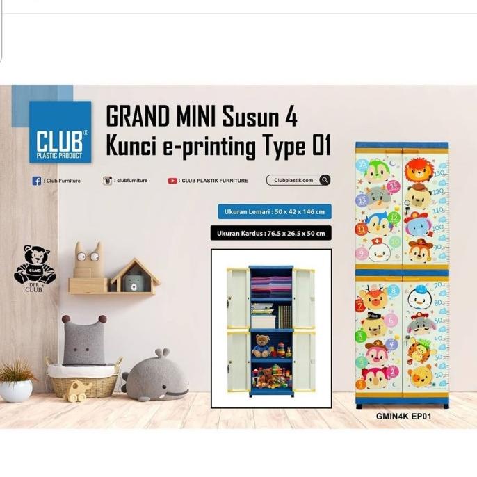 

lemari plastik grand mini CLUB 4 susun + kunci motif gambar stock ready