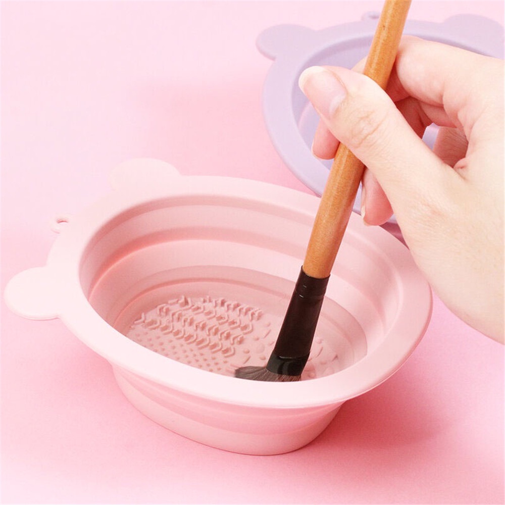 1pc Mangkuk Pembersih Brush Kosmetik / makeup Lipat Bahan Silikon