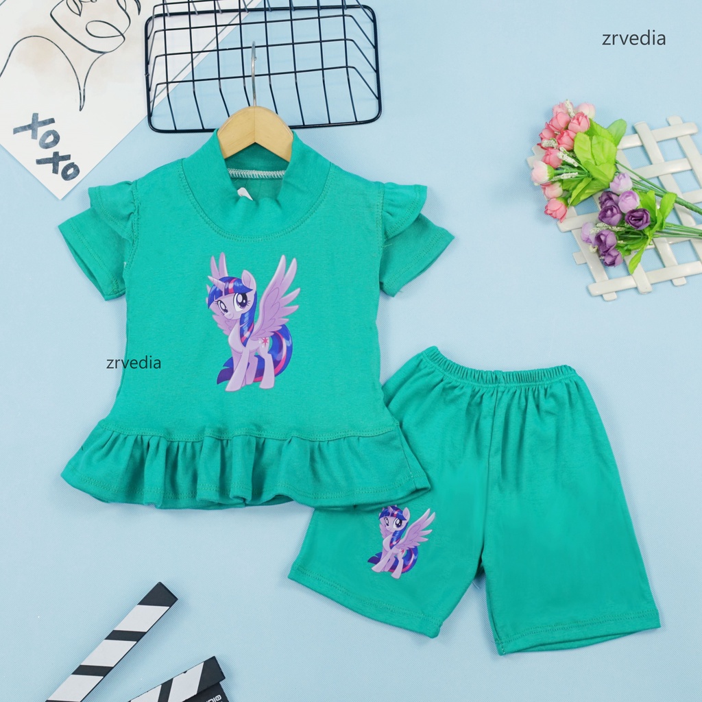 Set Kinan Bayi 1-2 Tahun /  6-24 Bulan Setelan Bayi Karakter IMPORT Celana Pendek Perempuan Polos Baju Tidur Kiosbalitaaprillia