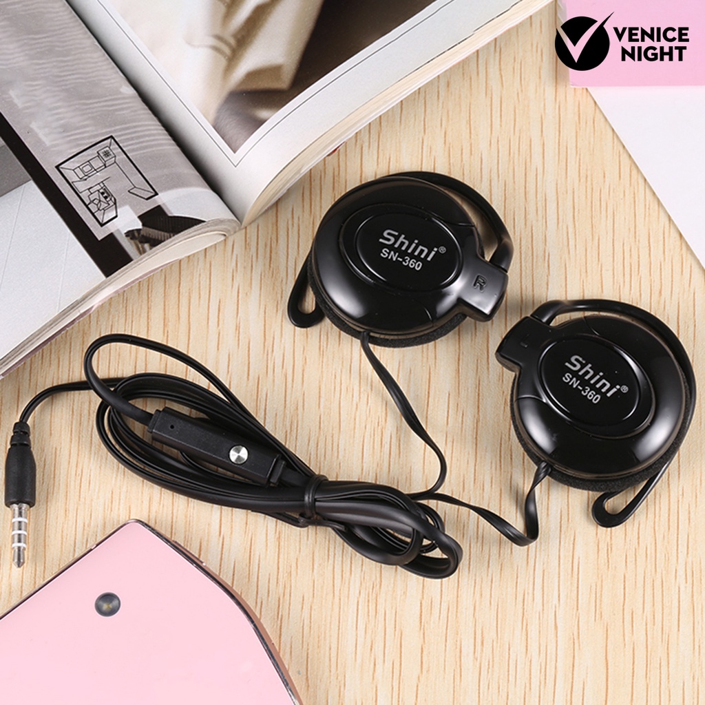 (VNEP) (Berkabel) Q360 Headphone dengan Kontrol Garis Mikrofon Warna Cerah 3.5mm Ear Hook Earphone Earpiece untuk Telepon