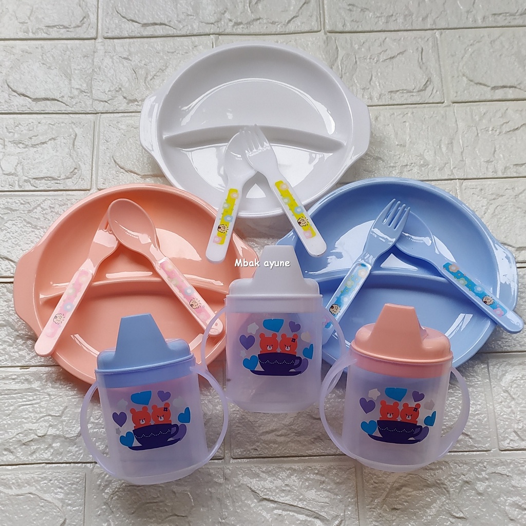 1 Set Tempat makan bayi / alat makan bayi / priring bayi / training cup bayi / sendok bayi / garpu bayi / tempat makan bayi / perlengkapan bayi baru lahir / piring bayi / piring anak / cangkir bayi / botol bayi