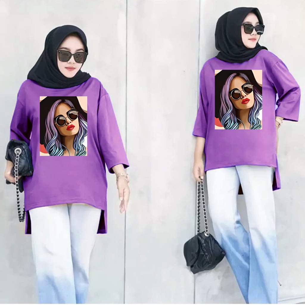 GSC - Long Tunik Wanita Hijab's Motif ANIME 022 / Tunik kaos jumbo / Tunik wanita virall