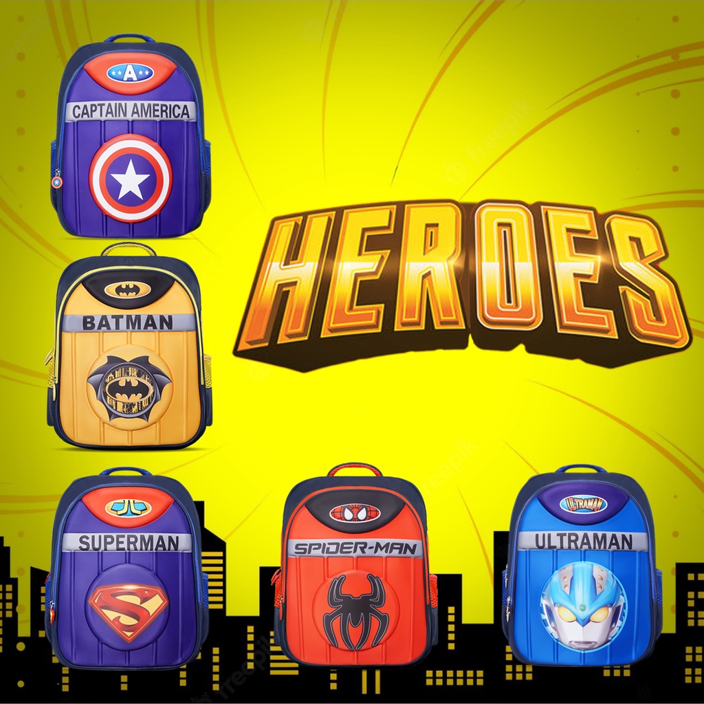 Newtonkids - Tas Ransel Sekolah Embos Super Hero/Tas Sekolah Anak TK-SD/Ransel Anak Karakter/Tas Ransel Batok/Tas Ransel Sekolah Import