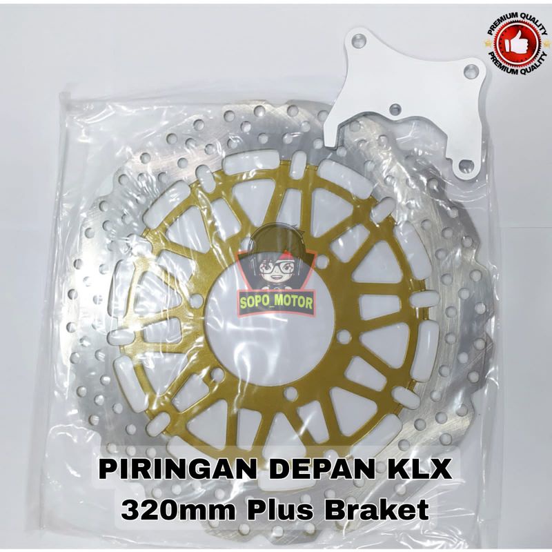 Piringan cakram klx depan ukuran 320 mm sudah ada breketnya