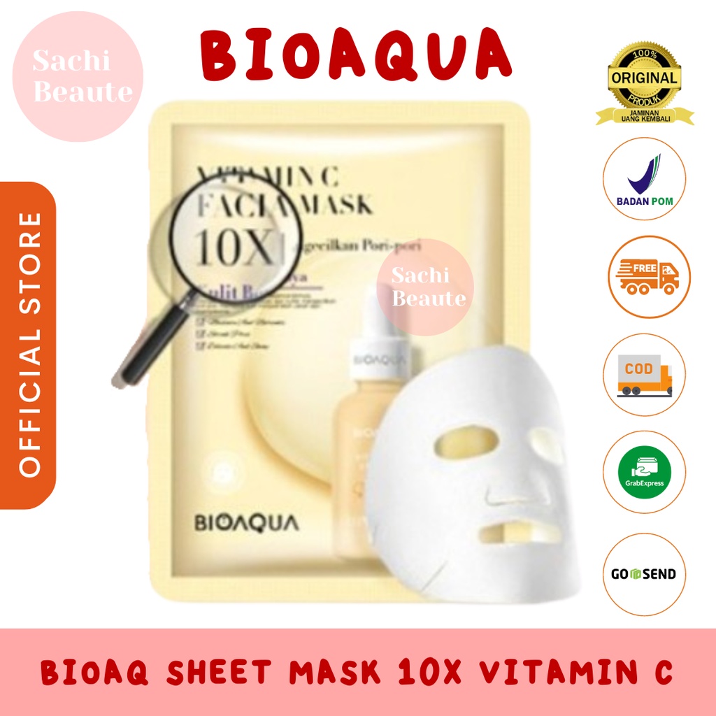 Bioaqua Bio Aqua SHEET MASK 10X The Effect Masker Wajah Facial Mask 28ml Memperbaiki Kulit - Vitamin C