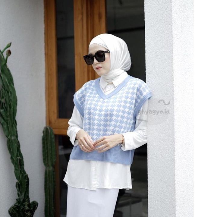 BELANJA MURMER JENNIE VEST KNIT / Houndstooth vest knit / Rompi rajut wanita korean style / Outer wa