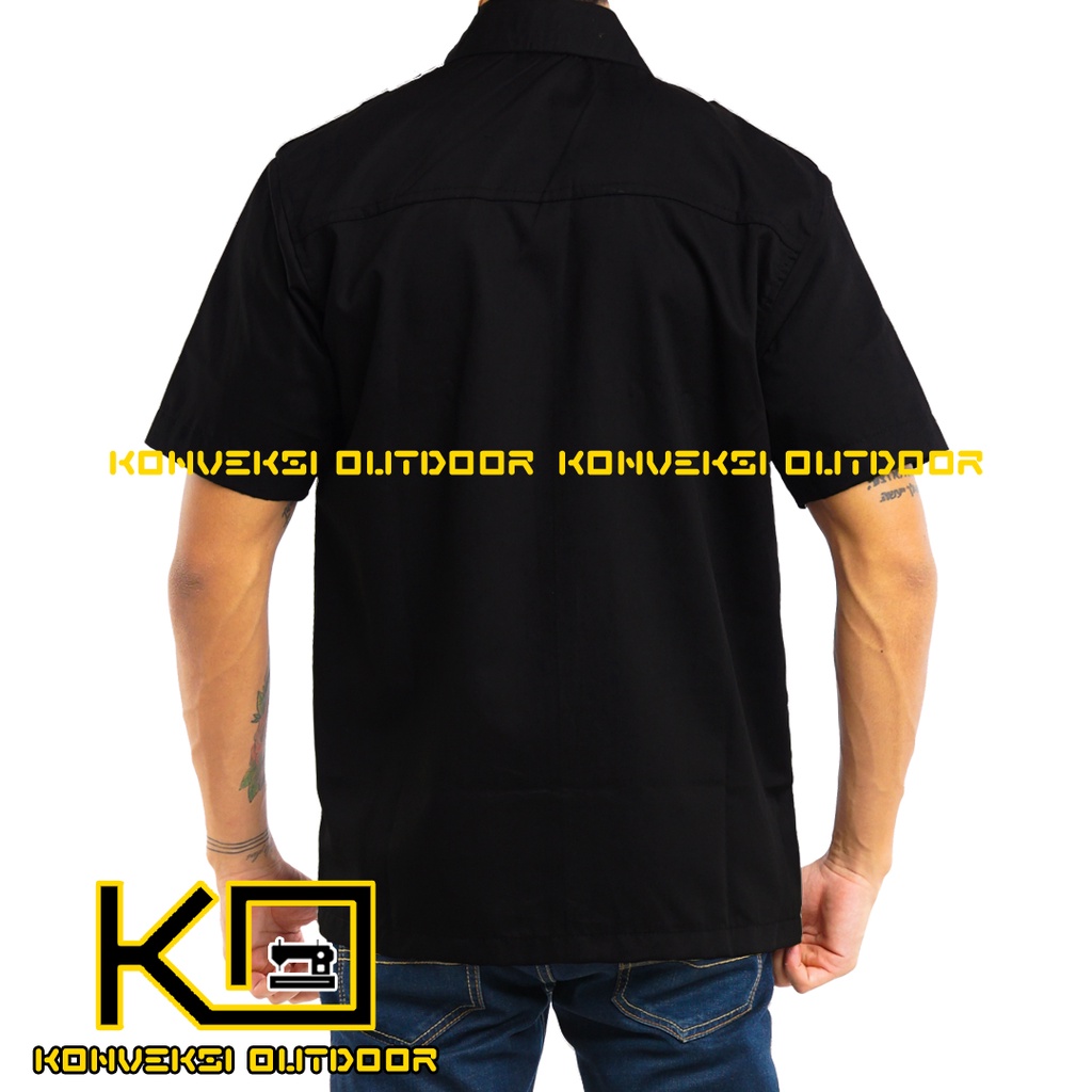 BAJU KEMEJA LAPANGAN SERAGAM ATASAN PDL PDH OUTDOOR LENGAN PENDEK - Pakaian Kerja Kantor Group Cargo Gunung Taktikal Comunitas Kemeja Dinas PNS Safari Satpam Security Keamanan American Amerika Paspampres Partai Prabowo - Warna Hitam Konveksi Outdoor