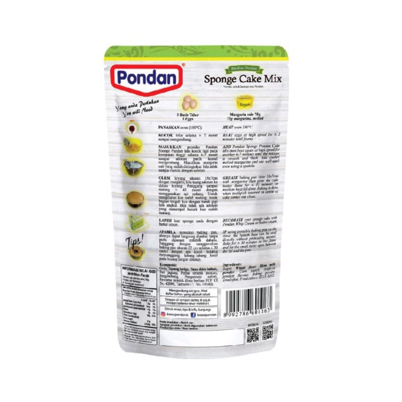 Pondan Sponge Cake Mix 200gr / Tepung Premix 200 gr