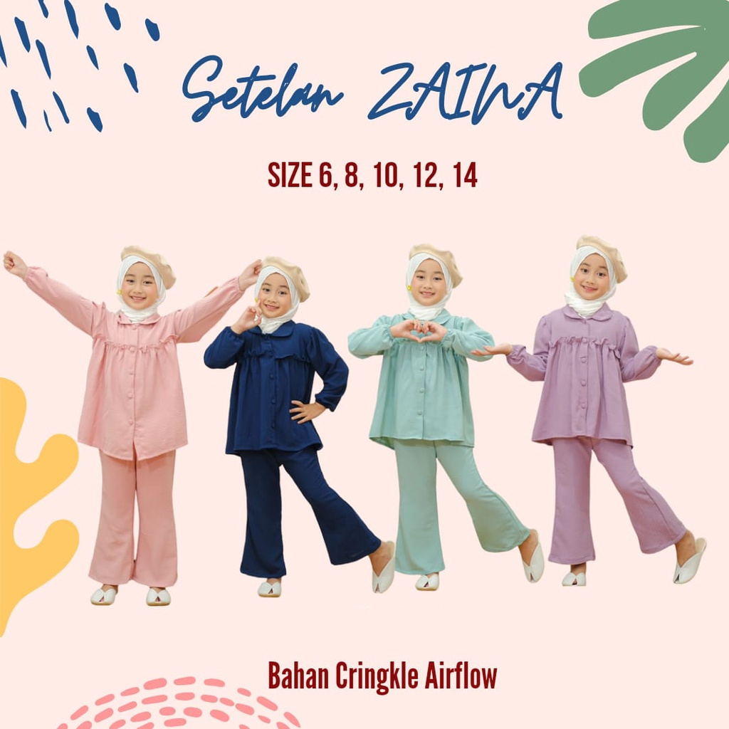 Set Zaina Set Anak Rayon Airflow Neeca Kiddos Size 6 8 10 12 14 Y