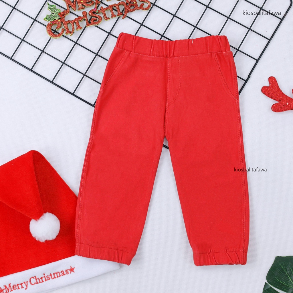 Jogger &amp; Legging Bayi-12 Tahun / CHRISTMAS Celana Merah Panjang Anak Perempuan Laki-Laki Warna Merah Lejing Laging Polos Natal Imlek Babycinnamon