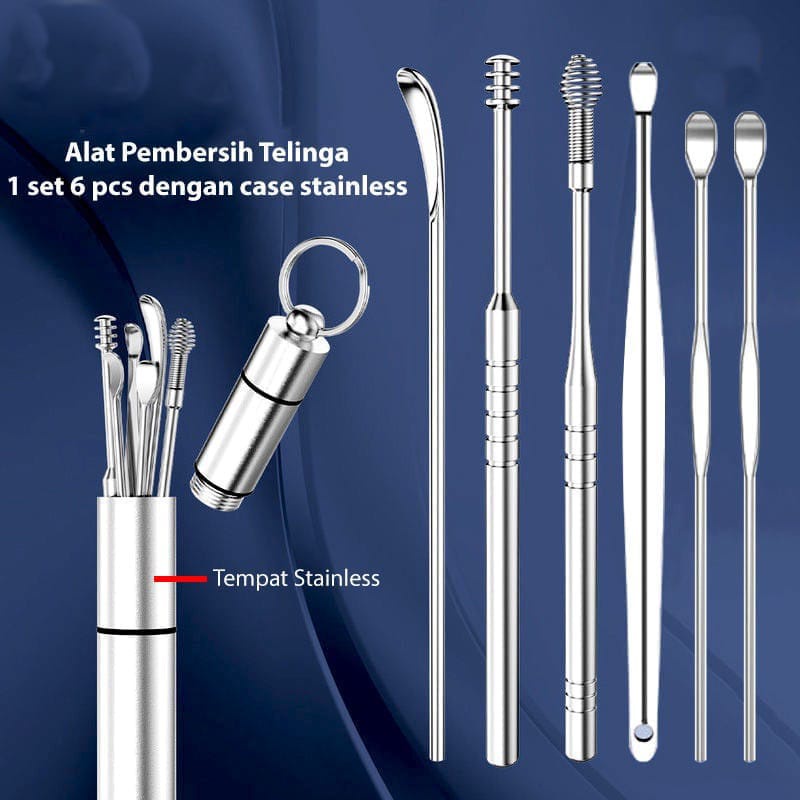 Alat Korek Kuping set isi 5 isi 8 isi 6 stainless ear pick set 6in1 paket pembersih telinga 5in1 6in