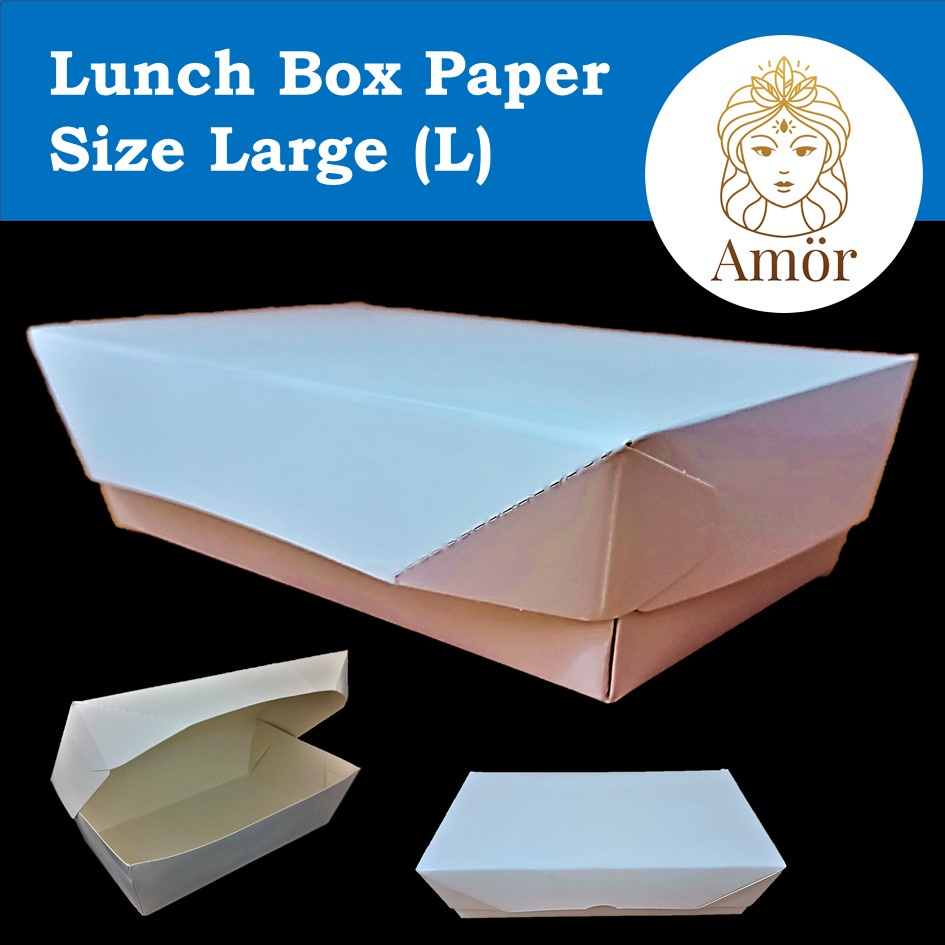 Paper lunch box putih (L) ukuran large besar pack food tray box tempat kotak makan kertas Surabaya