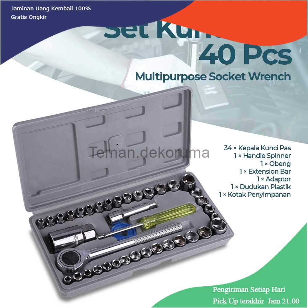 TD-PR2 Aiwa Kunci Pas 40 Pcs Multipurpose Socket Wrench Set 1/4 Ratchet