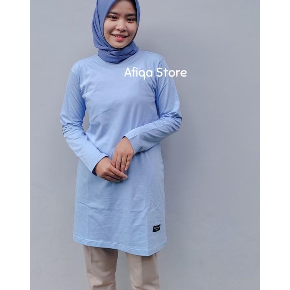 Tunik Kaos Giter/Tunik Kaos Polos Muslimah Panjang , Kaos Oversize - Merah, S