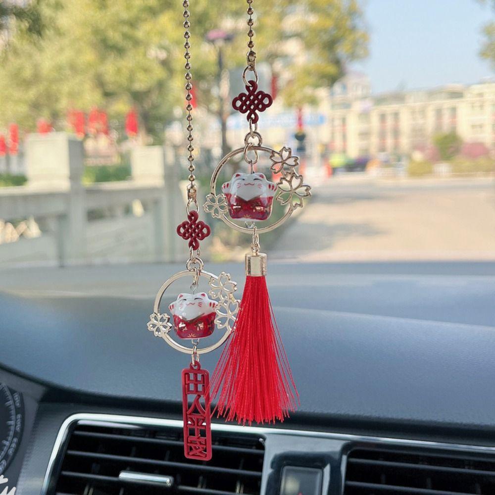 Lanfy Lucky Cat Liontin Lucu Kreatif Lucky Cat Kartun Kucing Keramik DIY Pernak Pernik Mobil Kaca Spion Dekorasi Kamar Mobil Dekorasi Auto Spion Pendant