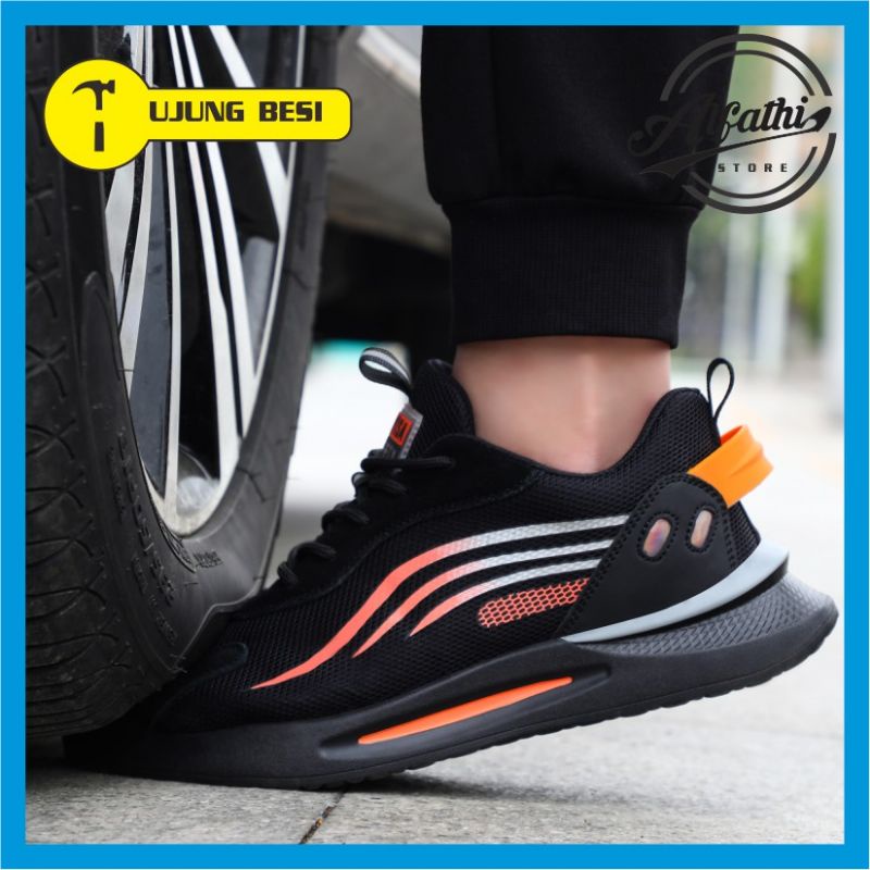 AlFathi Sepatu Safety Sneakers Sport Guyisa New Arrival Line Hitam Orange