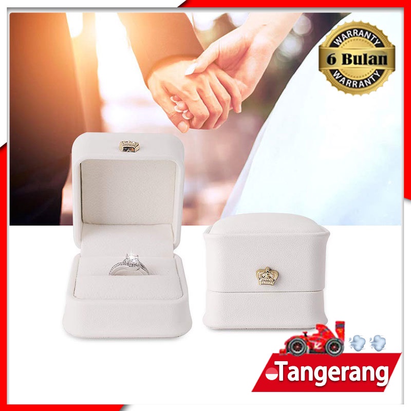 Kotak Cincin Ring Box Bahan Leather Box Kotak Cincin Dengan Crown Kotak Cincin Box Ring Bearer Tempat Leather Untuk Lamaran Pernikahan Tunangan