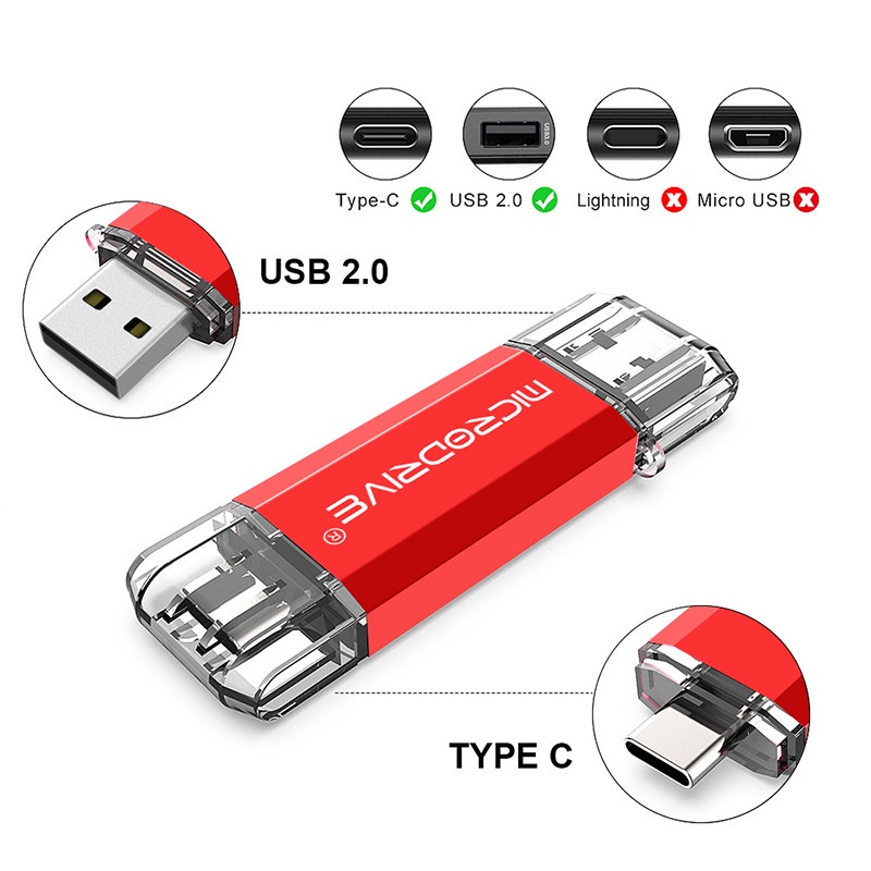 2 in 1 OTG USB 2.0 Flash Drive 2TB Tipe C Untuk Perangkat USB Tipe C