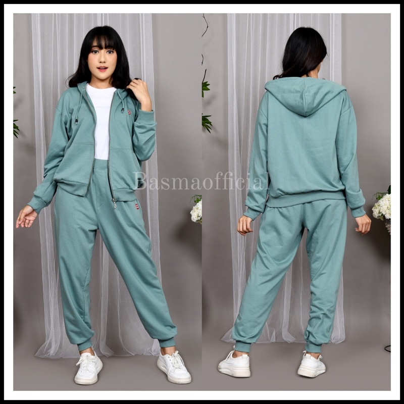 Setelan Oneset Uniqlo Sweater Wanita Sweater Polos Set Olahraga Zipper