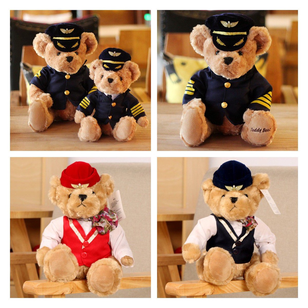 Mainan Plush Captain Teddy Bear Menggemaskan Untuk Anak-Anak Yang Suka Traveling