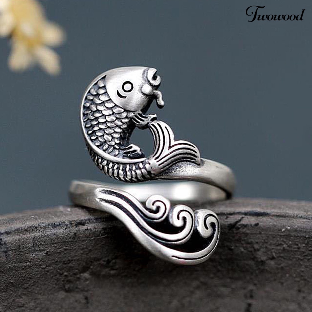 Cincin Model Terbuka Adjustable Desain Merak Warna Silver Gaya Retro