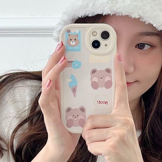 Cute iCE Cream Bear Soft Case Apple iPhone 6S 7 8 Plus XR XS Max 11 12 13 14 Pro max 14 pLUS Black Silicone Case for Girl gift Baolongwish