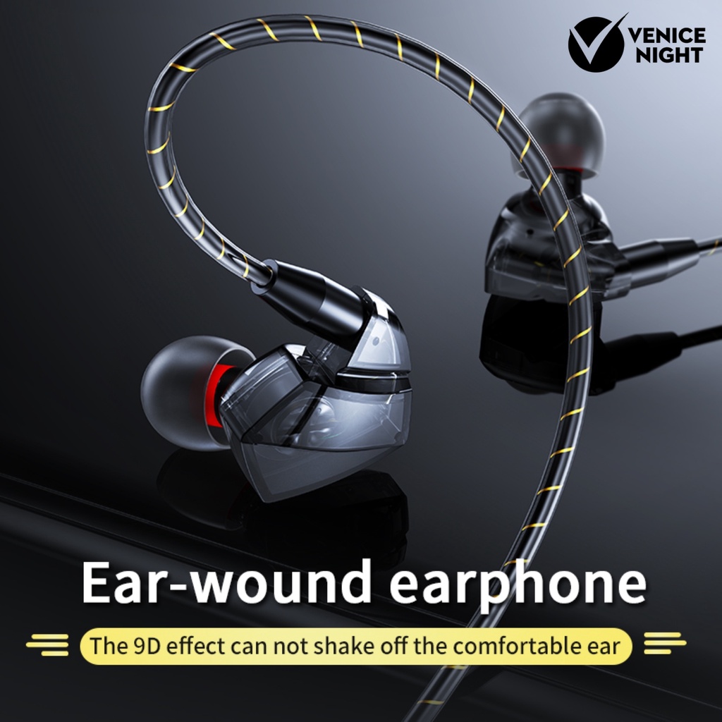 (VNEP) (Berkabel) 3.5mm Dynamic In-ear HiFi Heavy Bass Sport Earphone dengan Mic untuk Ponsel