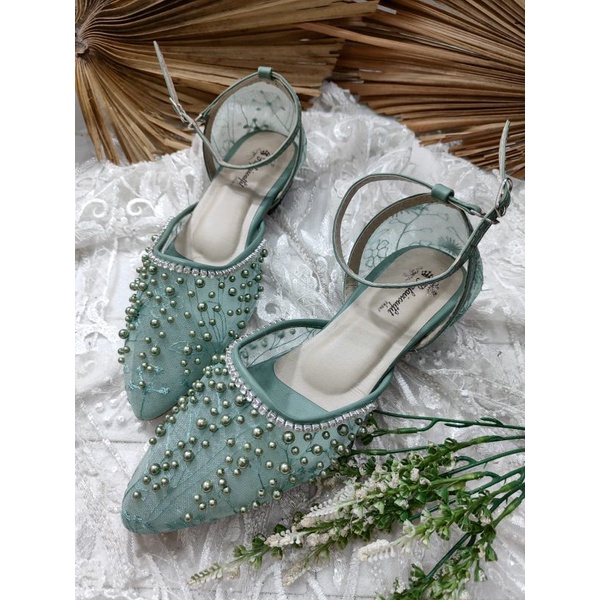 sepatu wanita rachel sage green tali 2cm tahu