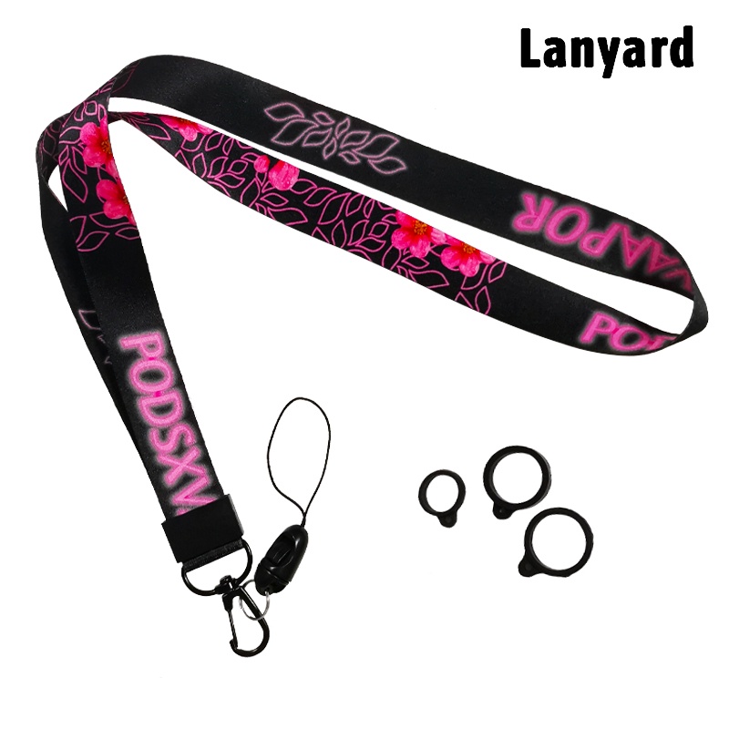 

Lanyard PodsXVapor + 3 pcs Oring / gantungan id Tail card lanyard / Lanyard bunga sakura Merah Muda h31114
