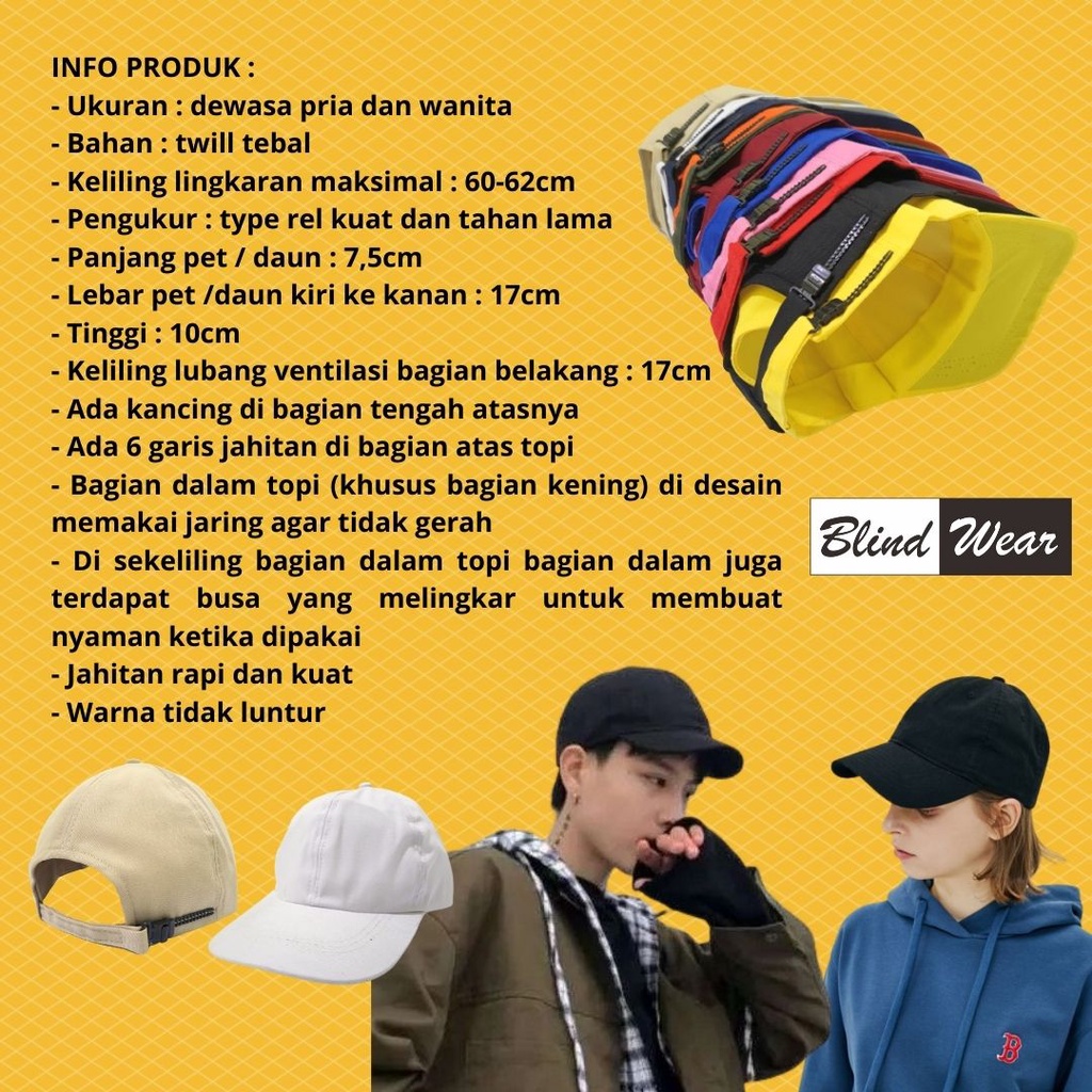 Topi Baseball Cap Besbol Hat Premium Polos BlindWear Cowok Cewek