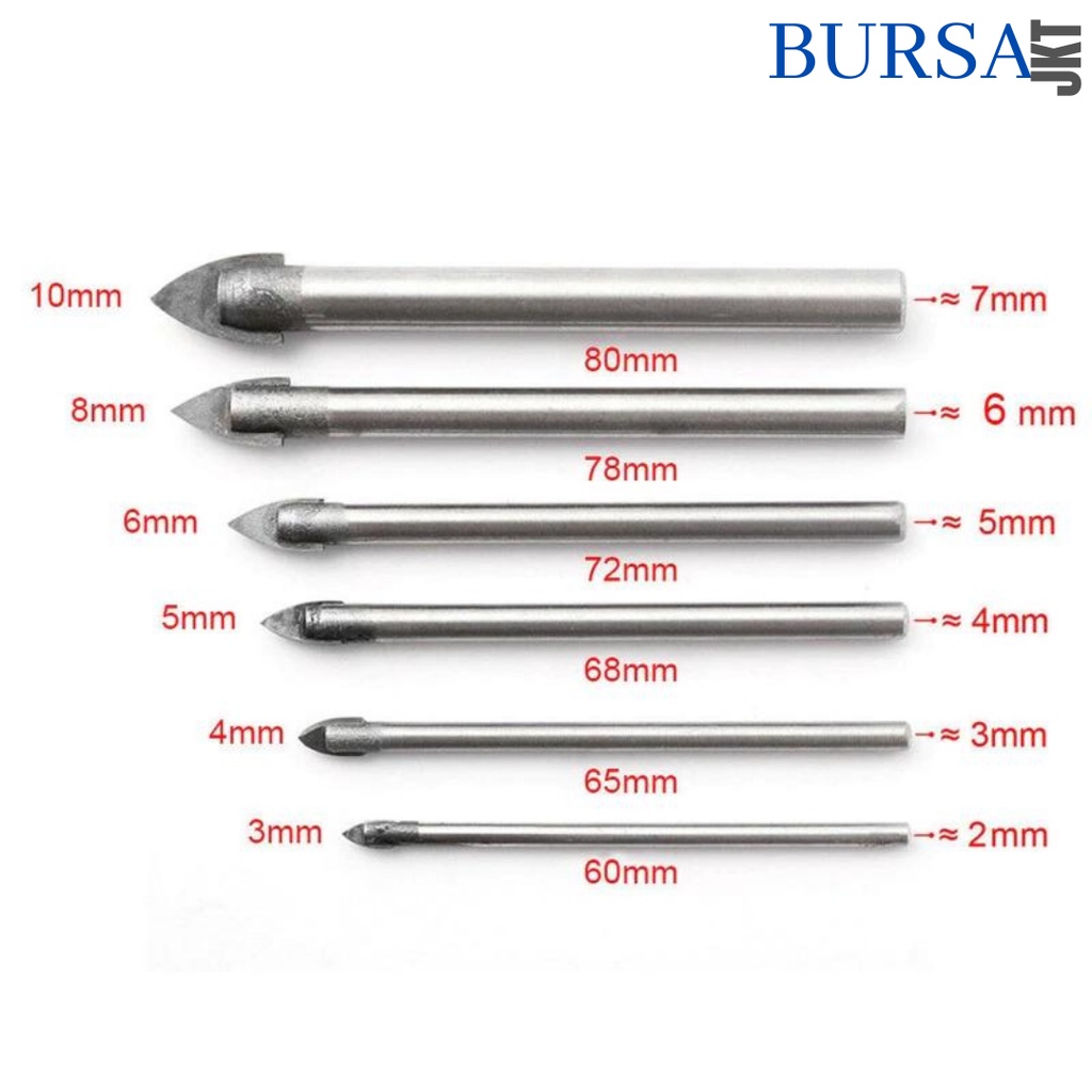 MATA BOR KACA KERAMIK BETON TOMBAK KACA HEX SHANK 1/4 INCH 4 - 14MM