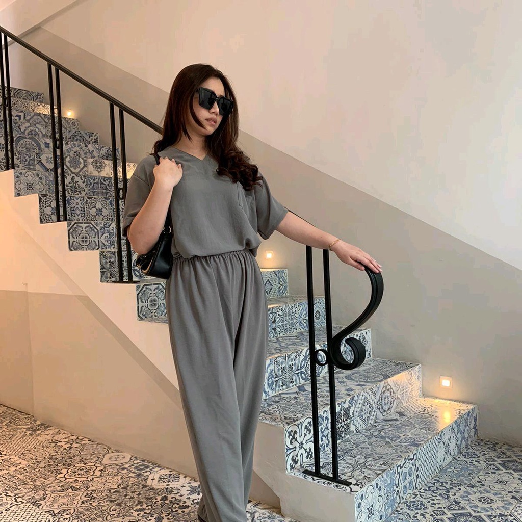 RULIF - Kelly Set crinkle Oversize wanita pocket