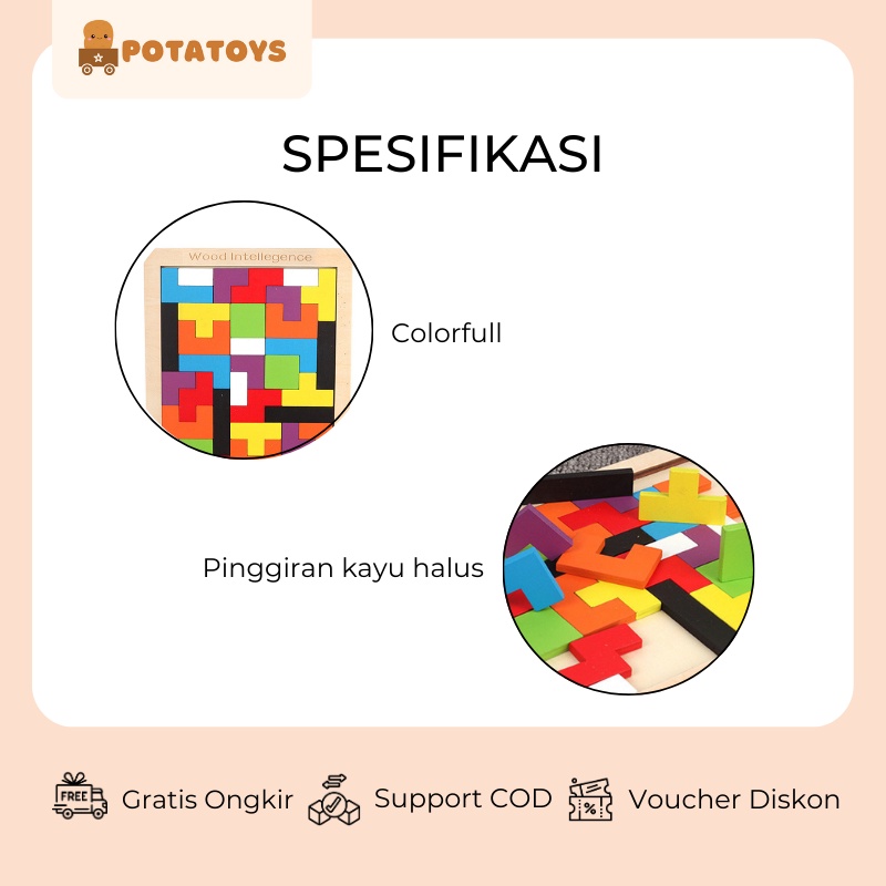 [ Potatoys ] Mainan Edukasi Anak Puzzle Tetris Kayu / Puzzle Tangram Tetris