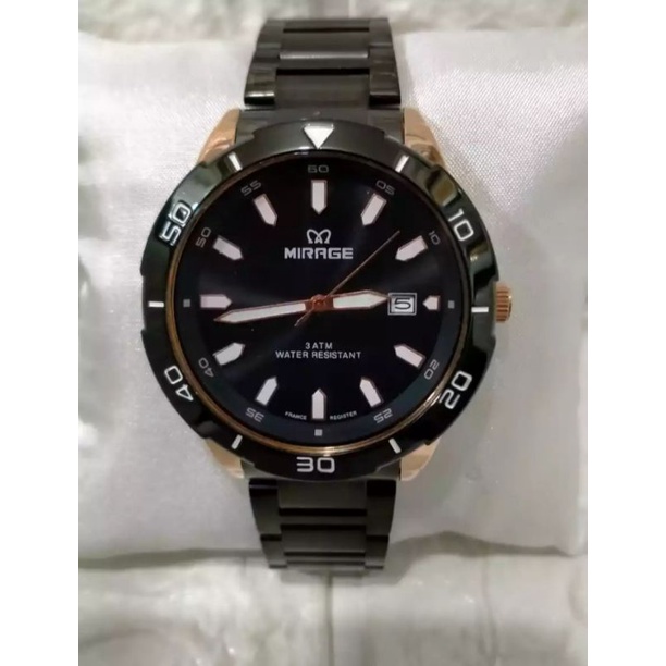 jam tangan pria;MIRAGE M8758BRP hitam rosegold~ORIGINAL~WATER RESISTANT~TGL~STAINLESS ANTI KARAT