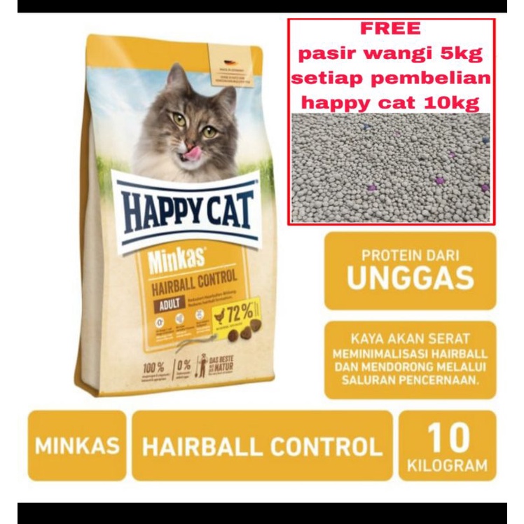 Happy Cat Hairball Control 10kg (Ekspedisi) makanan kucing dewasa happy cat minkas
