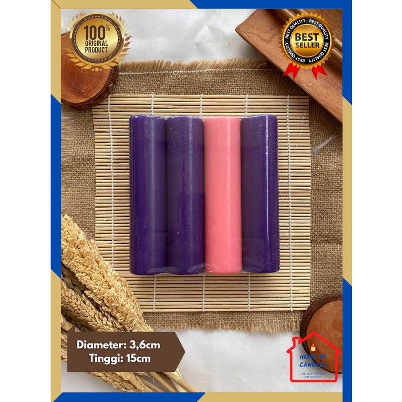 Lilin Adven Pillar 4pcs Ungu Pink / Lilin Doa Misa Natal / D: 3,6/15cm