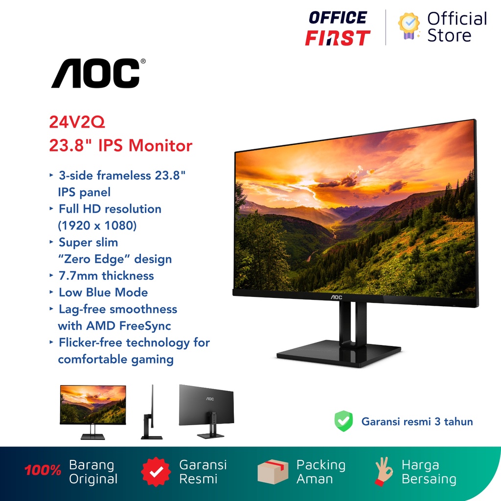 AOC 24V2Q 23.8 inch IPS Monitor Full HD LED 75Hz 1920x1080 AMD HDMI DP