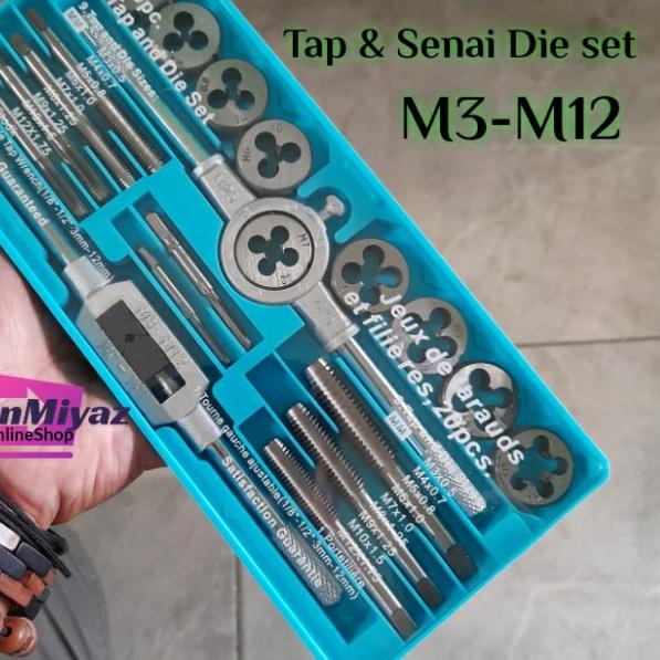 Hand Tap Set 20pcs Senai Snai Tapping Die Alat Pembuat Drat Luar Dalam