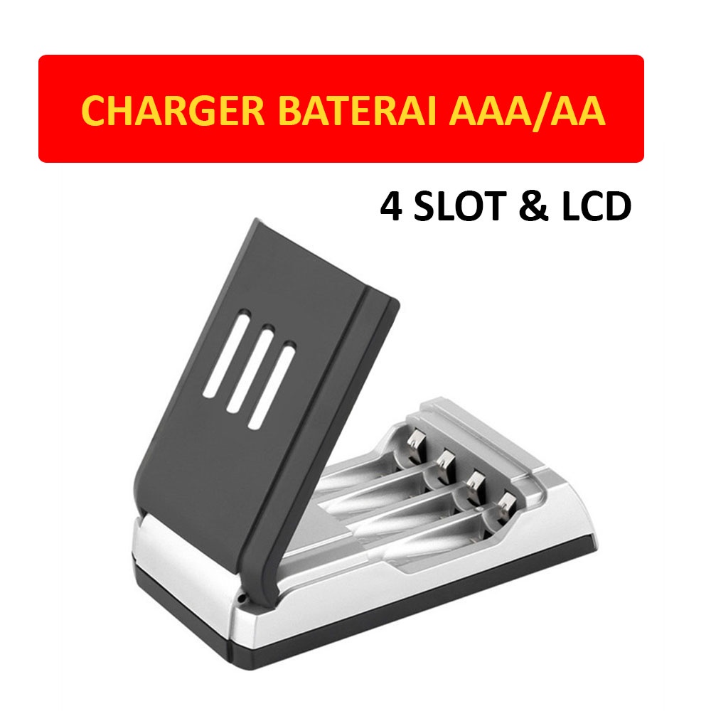 Charger Baterai AAA / AA LCD 4 Slot Fast Charger Pengisi Daya Baterai Cerdas 1.2V Battery Charging untuk Baterai Isi Ulang AA / AAA Charger Batrei Kecil Casan Batre
